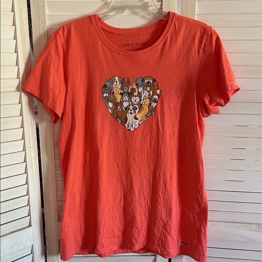 Life Is Good Coral Dog Heart Tee